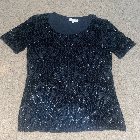 Tory Burch Arabesque Sequins Wool Tee Carbon Melange Small - Picture 5 of 10